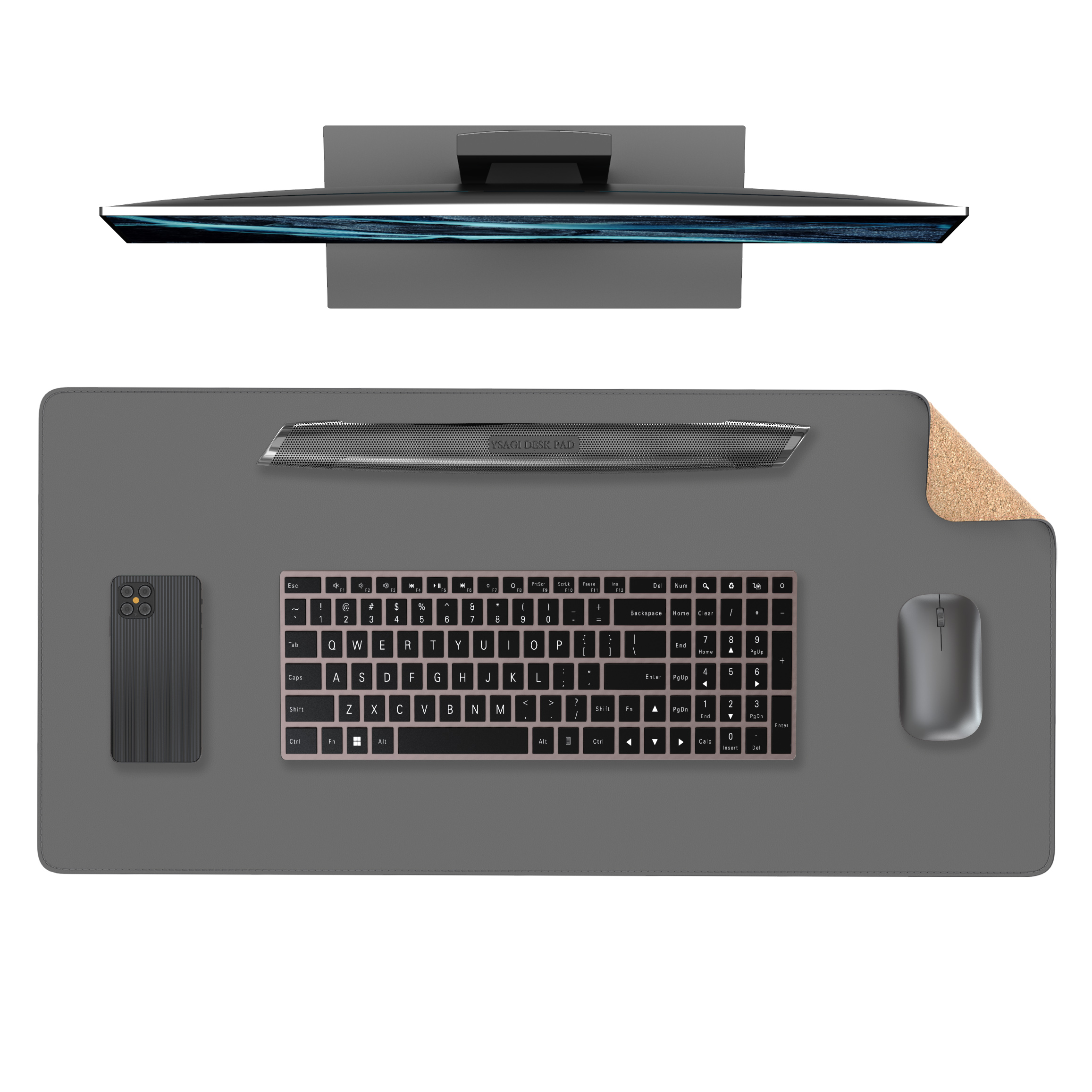 Dual Sided Desk Mat,Leather Desk Pad,Black Cork Desk Mat Protector,Large Mouse Pad,Desk Writing Pad for Office and Home: 90x45 cm / Dark Grey