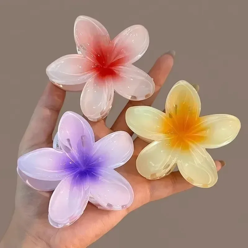 3 pçs novo 4/8cm gradiente flor acessórios para o cabelo conjunto estilo praia grampos de cabelo flor garra clipes verão flor grampos de cabelo estilo havaiano: cinza rosado claro