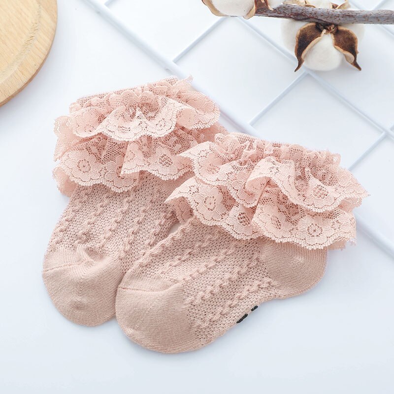 Kant Ruche Prinses Baby Meisje Sokken Zomer Mesh Ademende Katoenen Sokken Effen Kleur Baby Kids Ankle Korte Sokken: Pink