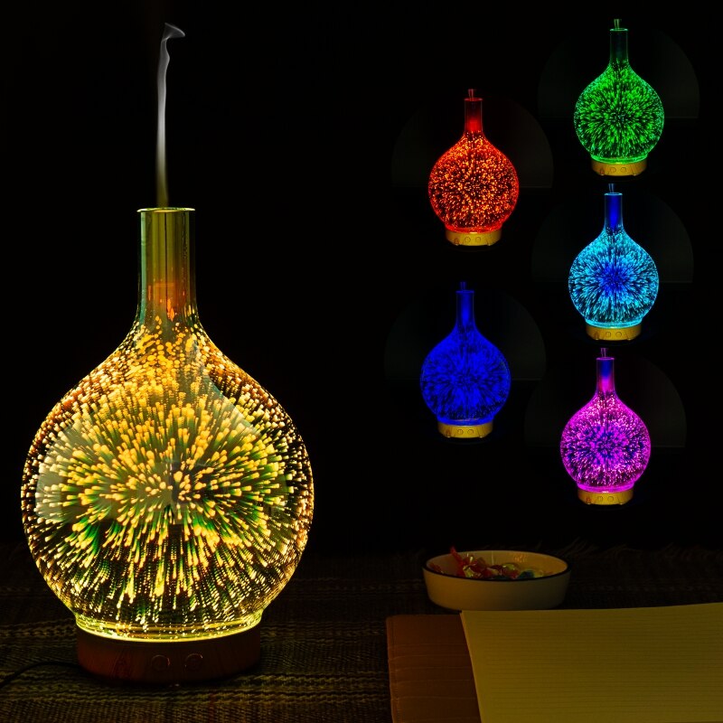 Led Kleurrijke Vuurwerk 3D Edison Lampen Nachtlampje 7 Kleur Veranderen Luchtbevochtiger Aroma Olie Diffuser Lampada Voor