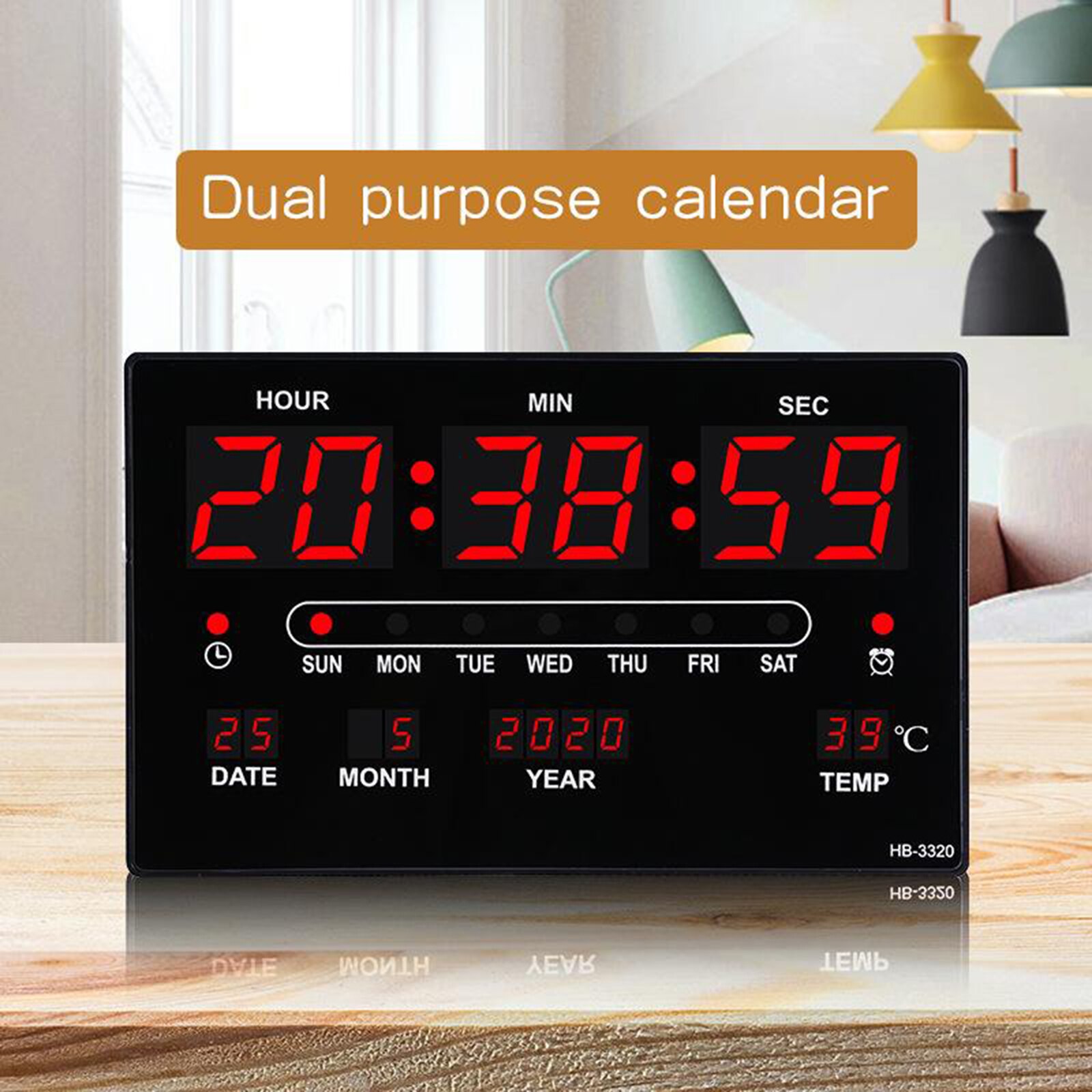 Extra Big Screen LED Office Wall Desk Clock 12H 24H Calendar -Time - Days - Week - Year Temperature Meter Projection Clocks USB