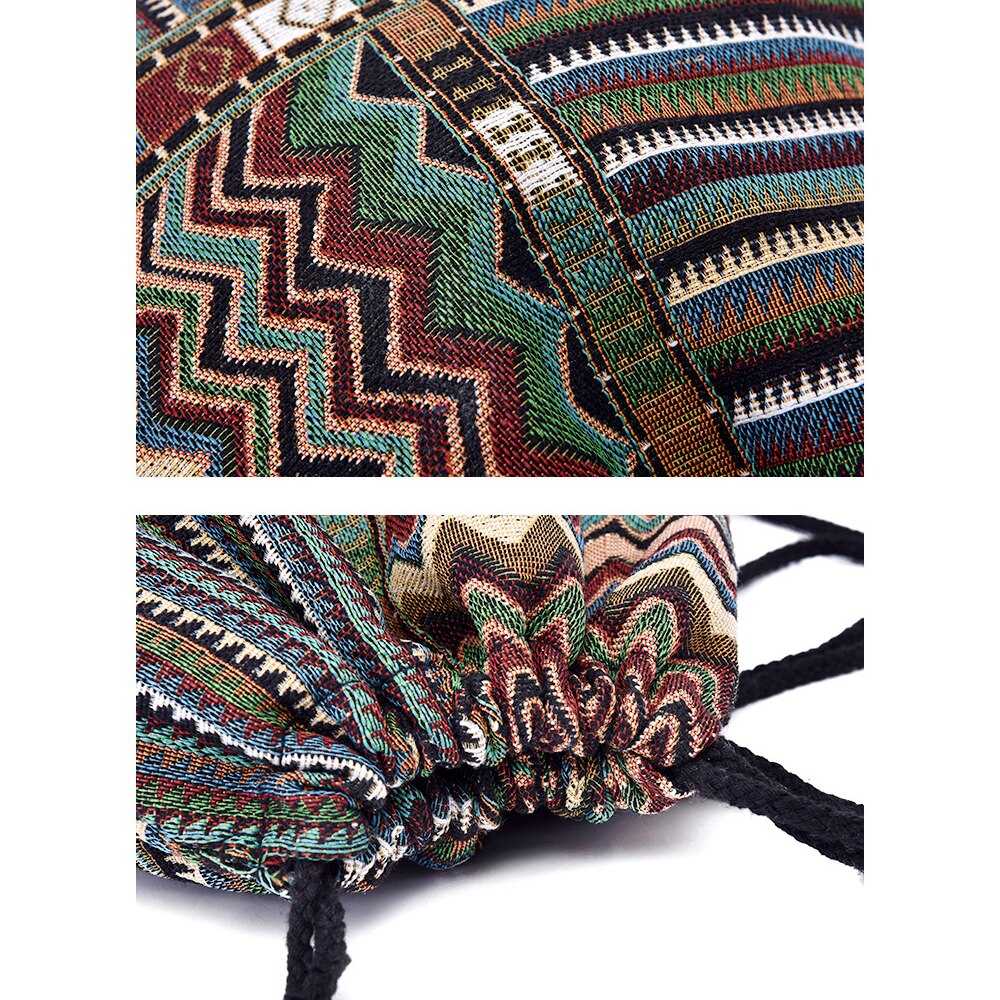 Gym Sack Drawstring Bag Bohemian with Inside Zipper Pocket Sports Travel Bag Light Backpack for Men Women