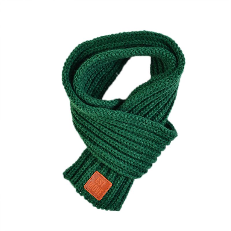 Børn drenge piger strikket tørklæde akryl fiber ensfarvet fortykket vinter hals varmere sjal gummi bogstaver patch tørklæder  lx9e: Grøn