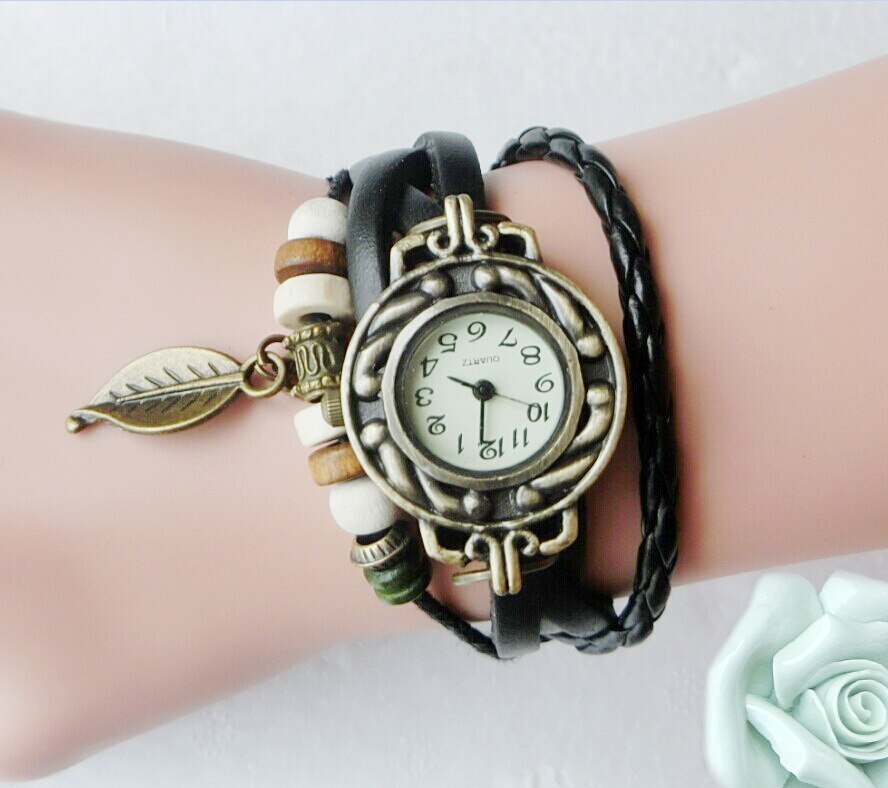 bracelet watch female students children leaf pendant quartz watch manufacturer restoring ancient ways: shu ye hei