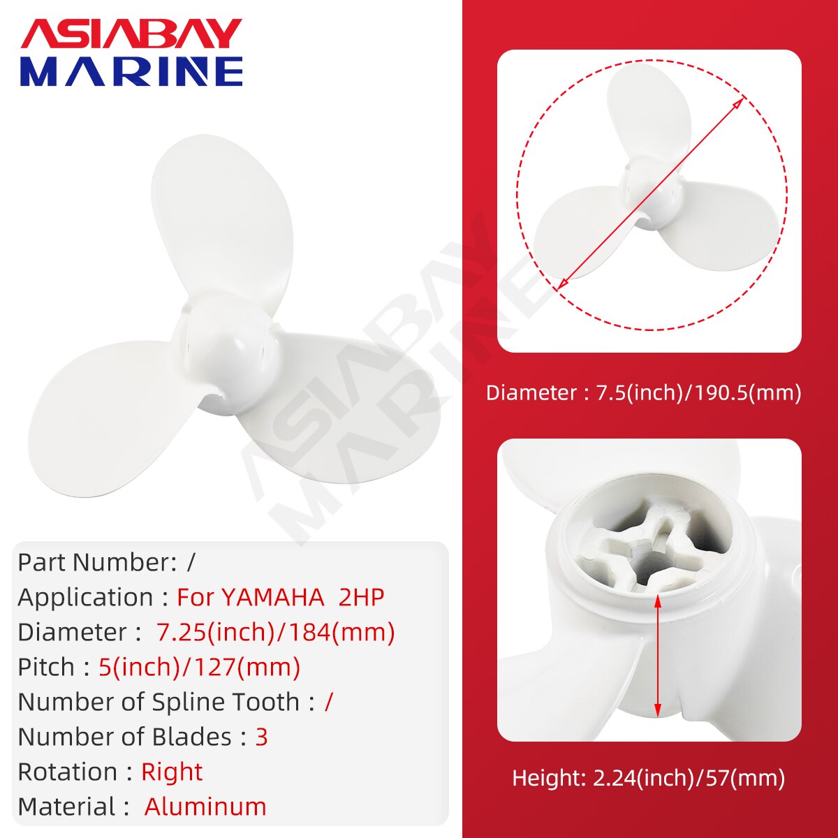 Outboard Propeller For Yamaha 2hp 7-1/4*5 Boat Motor Aluminum Alloy Screw 3 Blade Ship Marine Engine Part