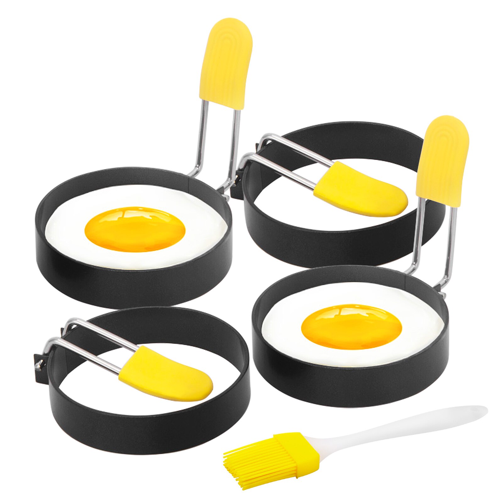 Moldes de Metal antiadherentes para freír huevos, 4 Uds., molde para freir huevos fritos con mango, redondo para tortitas, molde para freir utensilios de cocina: Default Title