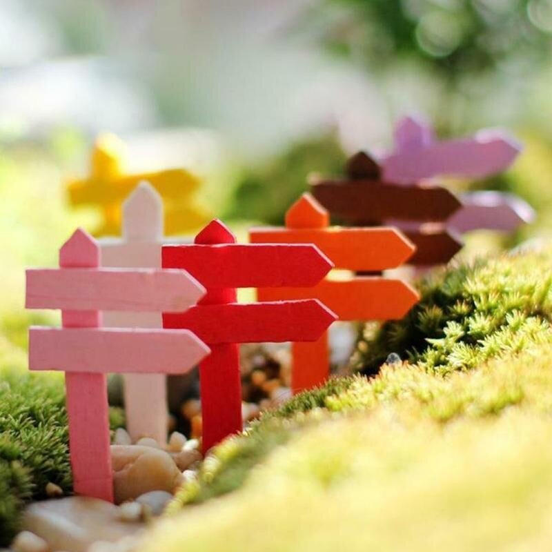 1Pcs Mini Miniatuur Houten Omheining Wegwijzer Ambachtelijke Tuin Decor Ornament Plant Pot Micro Landschap Bonsai