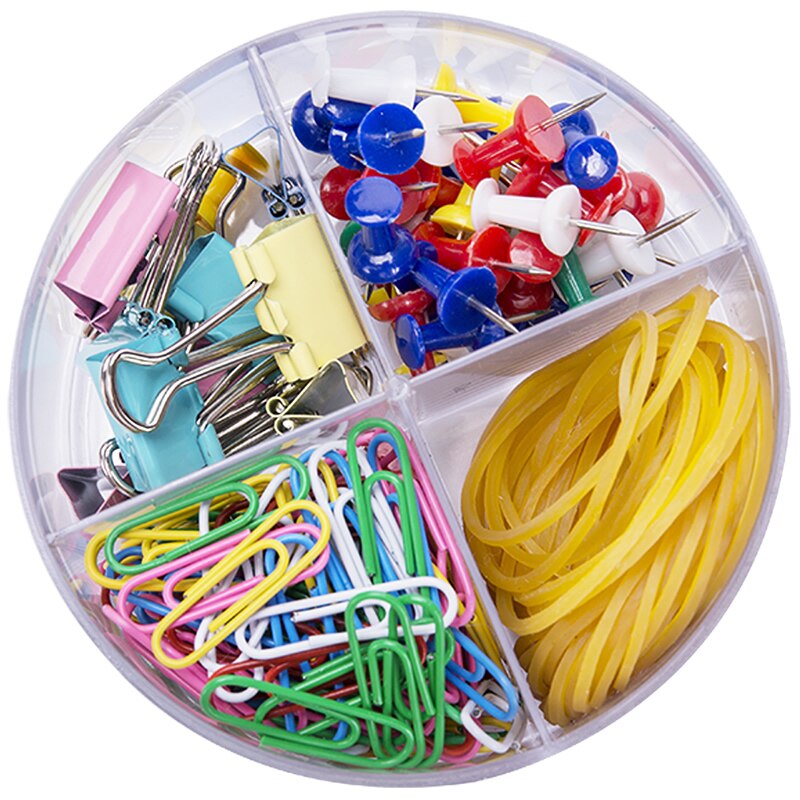 100pcs Paper Clips Binder Paper Clips Push Pins 50pcs Push Pin 10pcs Colorful Binder Clip 12g Rubber Band Office Supplies H6036