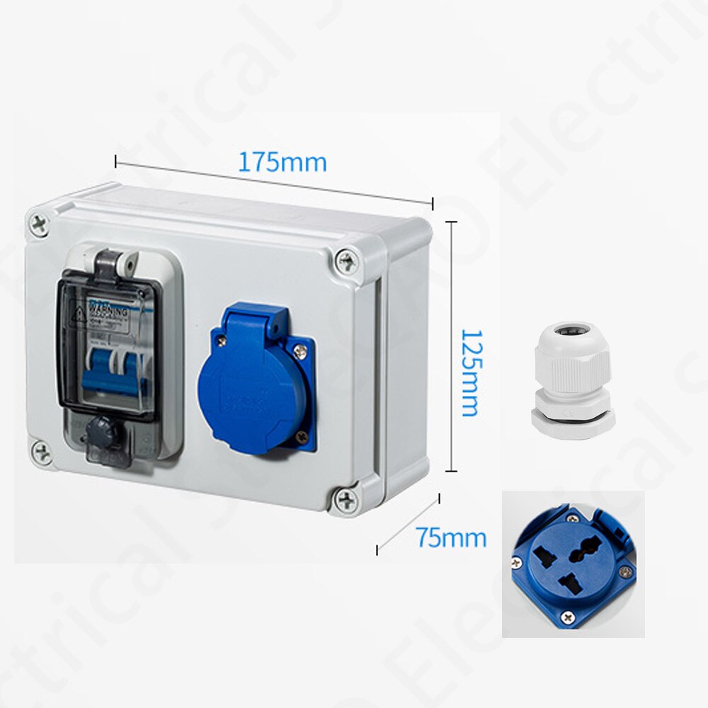 Outdoor rainwater socket Three holes 10A home wall mounted multi-function outdoor socket box electric car charging: EU socket / 1K 2P MCB