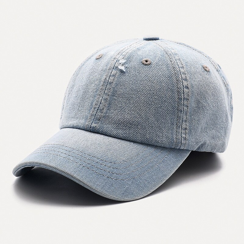 Casquette de Baseball en Denim délavée unisexe, chapeau ajustable avec trous déchirés, style hip hop, idéal pour les sports de plein air: Sky Blue