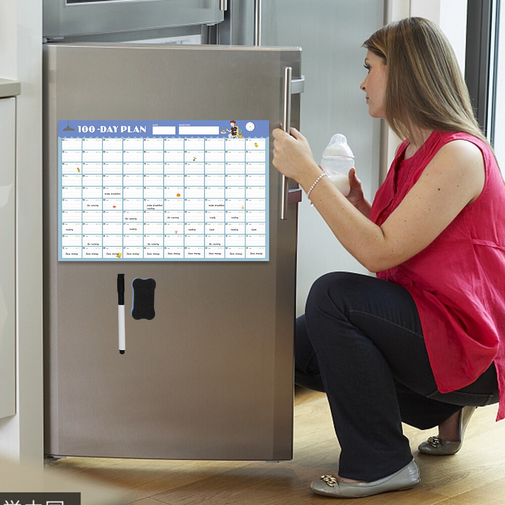 Calendar Sticker 100 Days Agenda Schedule Wall Calendar Daily Behavior Chart Waterproof Weekly Month Planner Goal Organizer