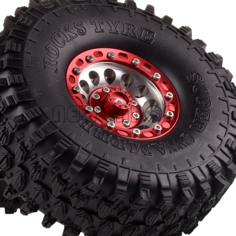 ENRON 1P 1.9" Metal Wheel RIMS & 120mm Super Swamper Rocks Tyre Tires RC 1/10 1:10 Rock Crawler Axial SCX10 SCX10 II 90046: SILVER RED RED