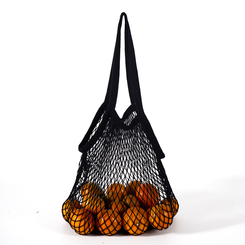 Neue Wiederverwendbare Taschen für Obst Gemüse Tasche Baumwolle Gittergewebe Schnur Organizer Handtasche Kurze/Lange Griff Netz Einkaufen Taschen tote: Schwarz--lang