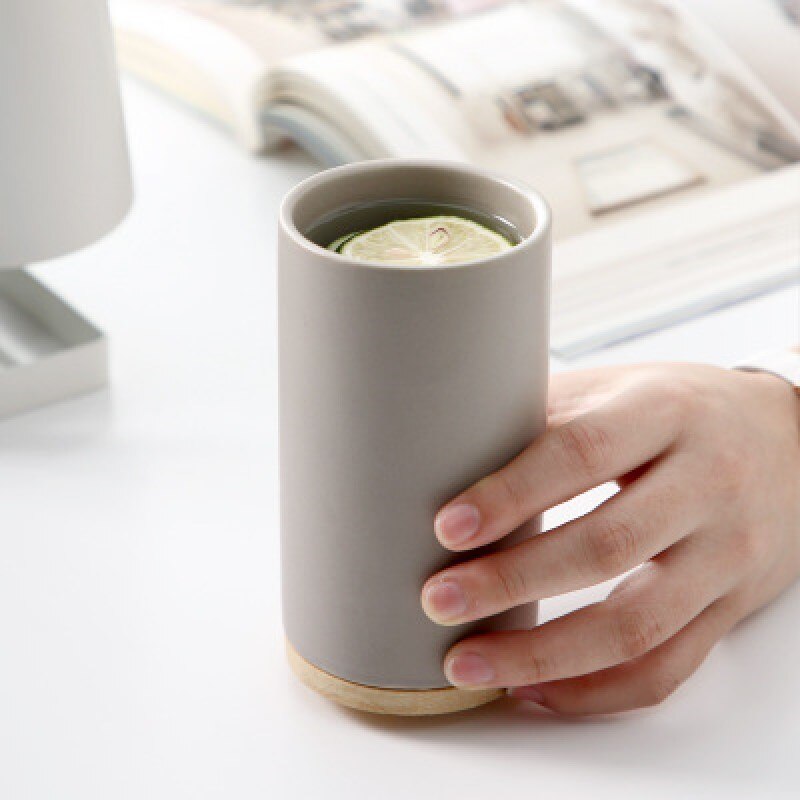 Taza nórdica simple de cerámica para beber agua, juegos de 6 piezas para el hogar con bandeja, portavasos, restaurante