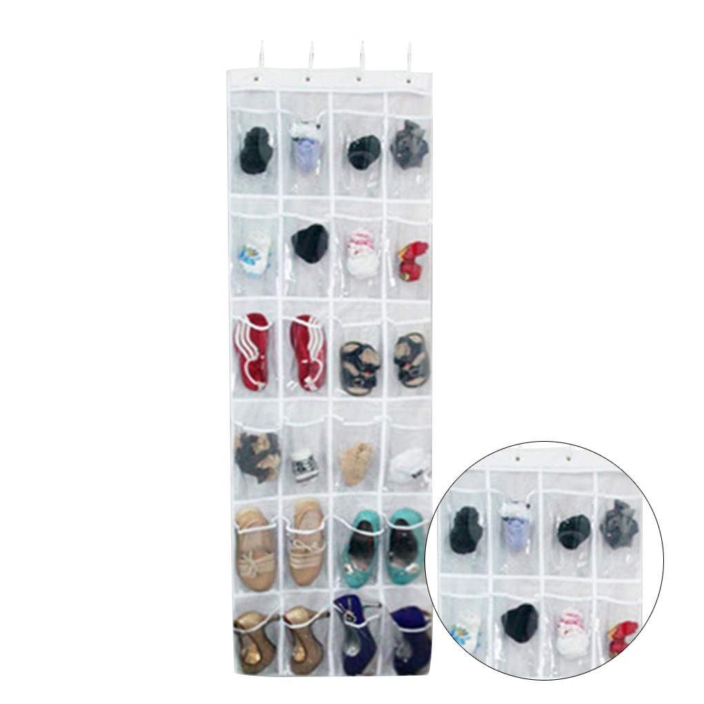 24 Pocket Over the Door Shoe Organizer Rack Hanging Storage Space Save Hanger Behind Door Non-woven Clear Shoe Storage Closet
