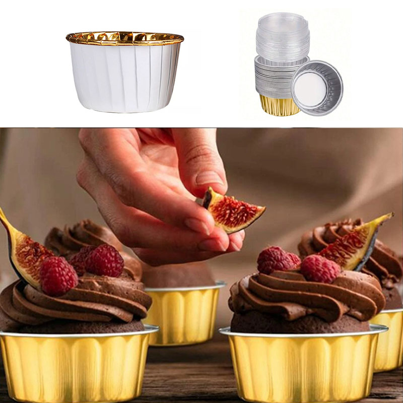 Stampi per crostate usa e getta in foglio di alluminio con coperchi mini stampi per torte e cupcake per forniture da cucina da asporto per forno e congelatore