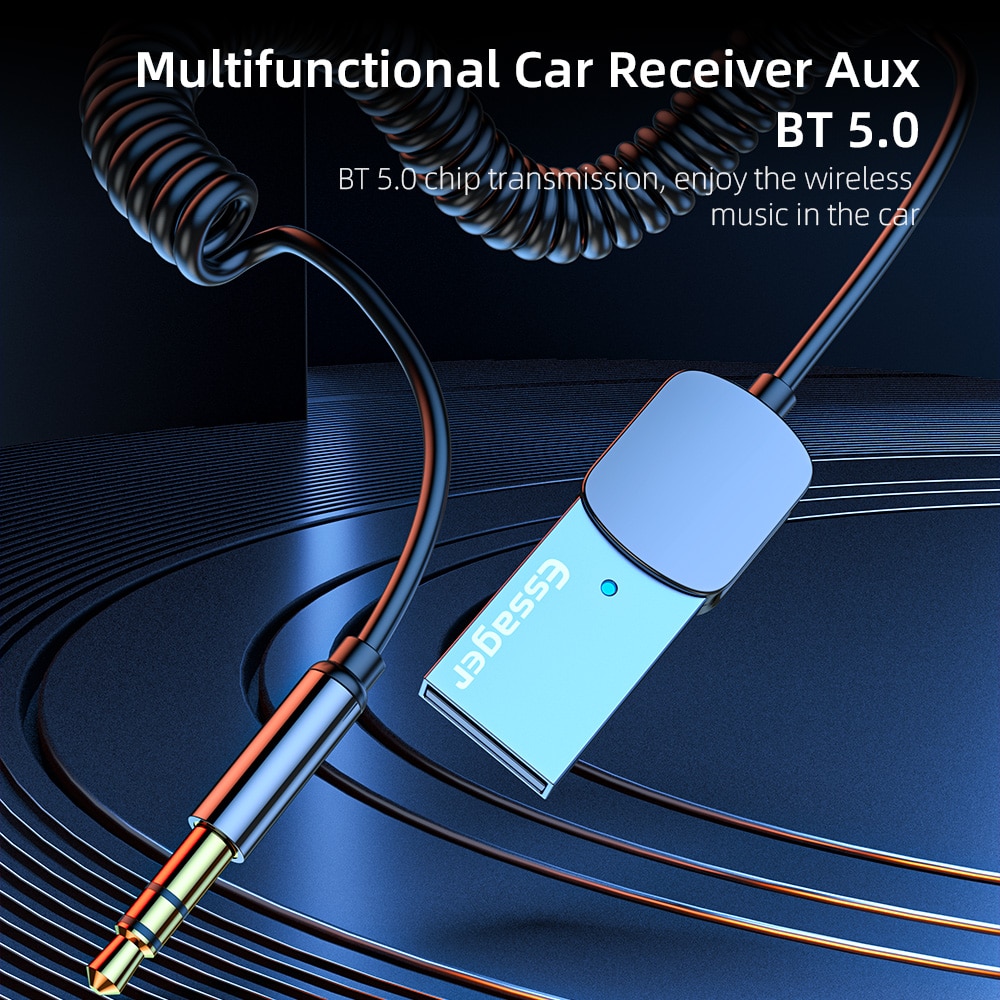 Essager Bluetooth Aux Adapter Dongle Usb Naar 3.5Mm Jack Auto Audio Aux Bluetooth 5.0 Handsfree Kit Voor Auto Ontvanger Bt Zender