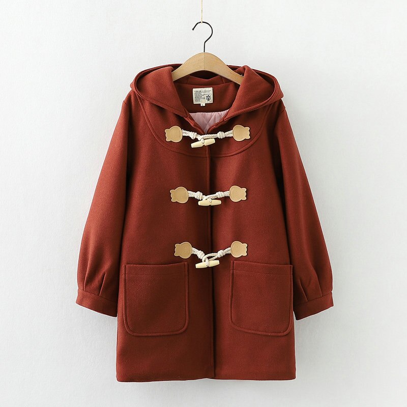 Cappotto di lana con bottoni in corno di orso in stile giapponese donna di media lunghezza 2020 autunno inverno cappotto di capispalla allentato Casual spesso 2010622