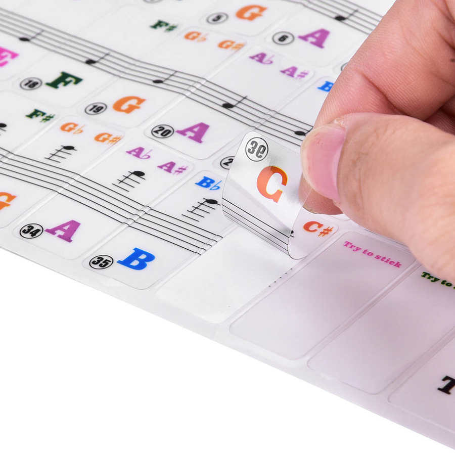 Transparent PVC 61 Key Keyboard Piano Music Key Sticker Note Labels Removable w