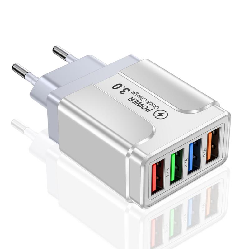 Mobiele Telefoon Reizen Opladen Hoofd Voor Iphone 12 Xiaomi Huawei Tablet Draagbare Eu/Us/Uk Plug 3.1A Vlinder 4 Usb Lader: white EU