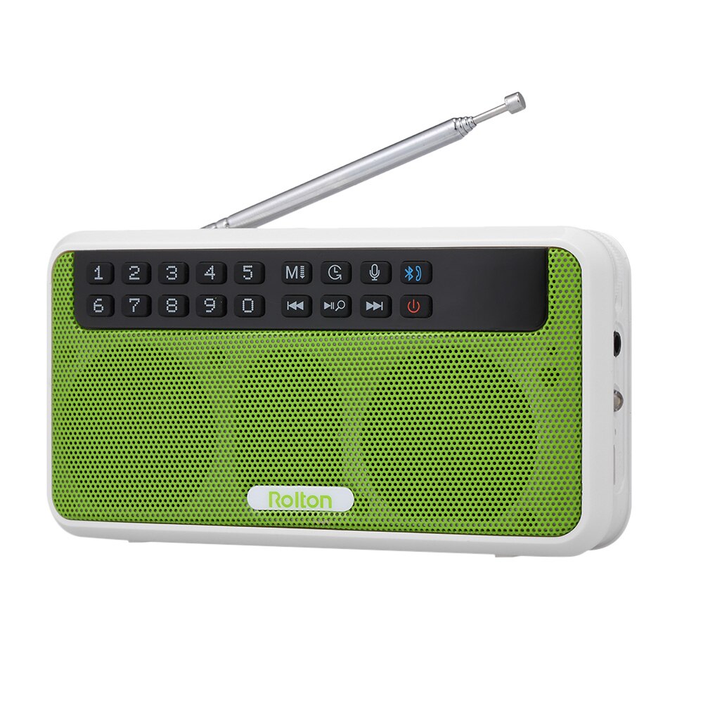Rolton E500 Wireless Bluetooth Speaker HiFi Stereo Music Player Portable Digital FM Radio w/ Flashlight LED Display Mic TF Slot: green