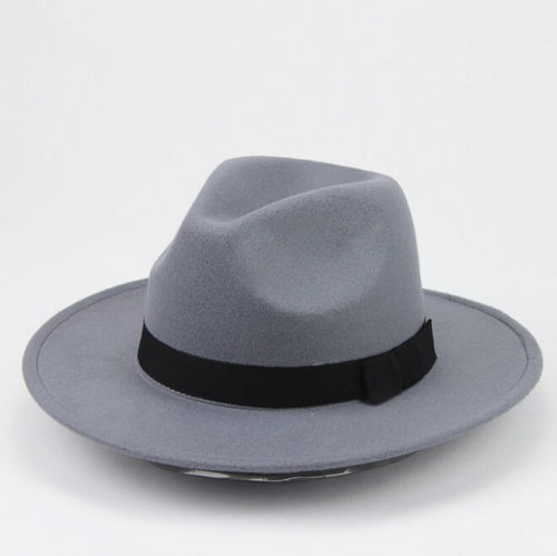 Masculino feminino de lã grossa vintage retro jazz chapéu feltro fedora aba larga bowler boné preto cinza cowboy chapéu preto cinza unisex chapéus: Cinza
