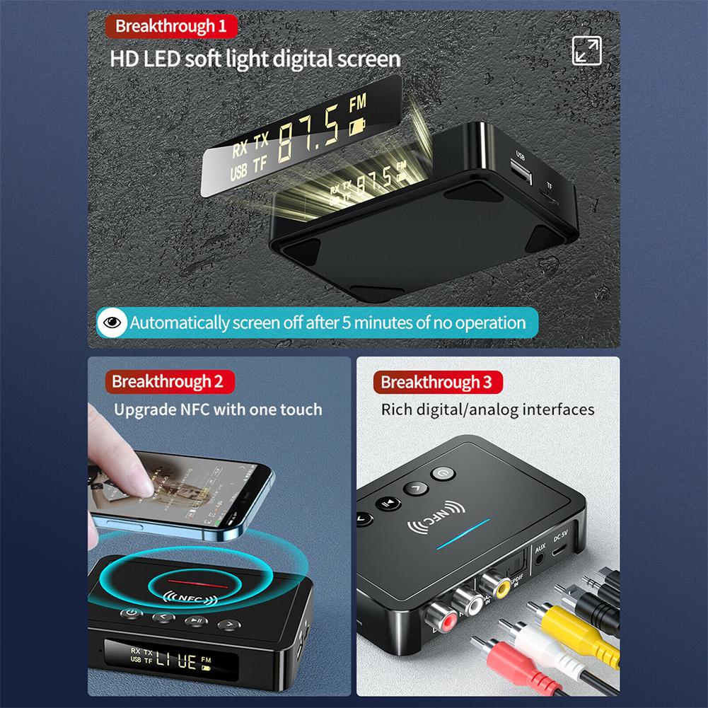 NFC Wireless Transmitter Receiver Car Bluetooth-compatible 5.0 Adapter M6 3-in-1 FM Audio Adapter w/ LED Display Auto Accessory