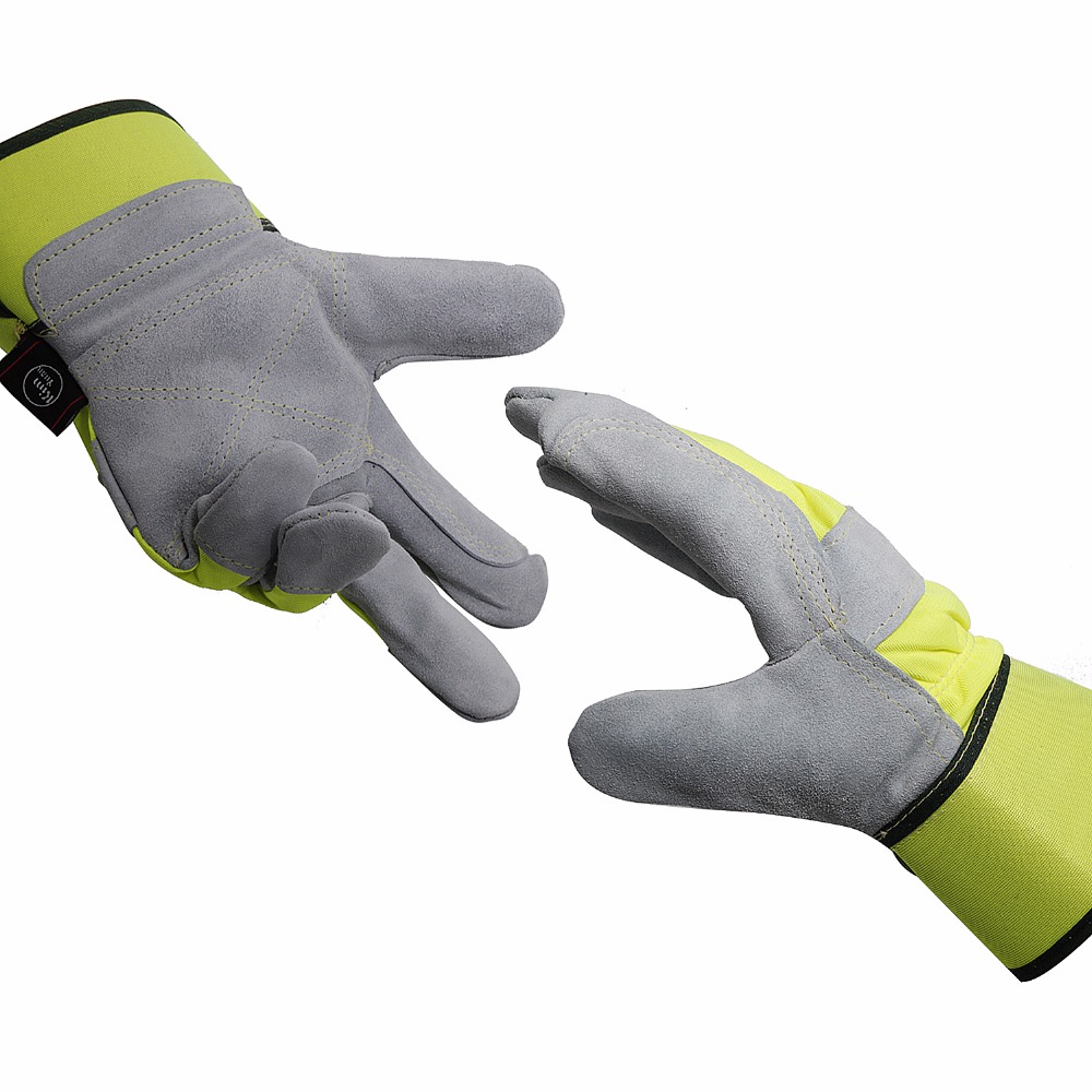 KIM YUAN 004 Leather Green Security Work Gloves, Anti-slippery & Dirt-resistant, for Gardening/Construction/Outdoor, Men&Women