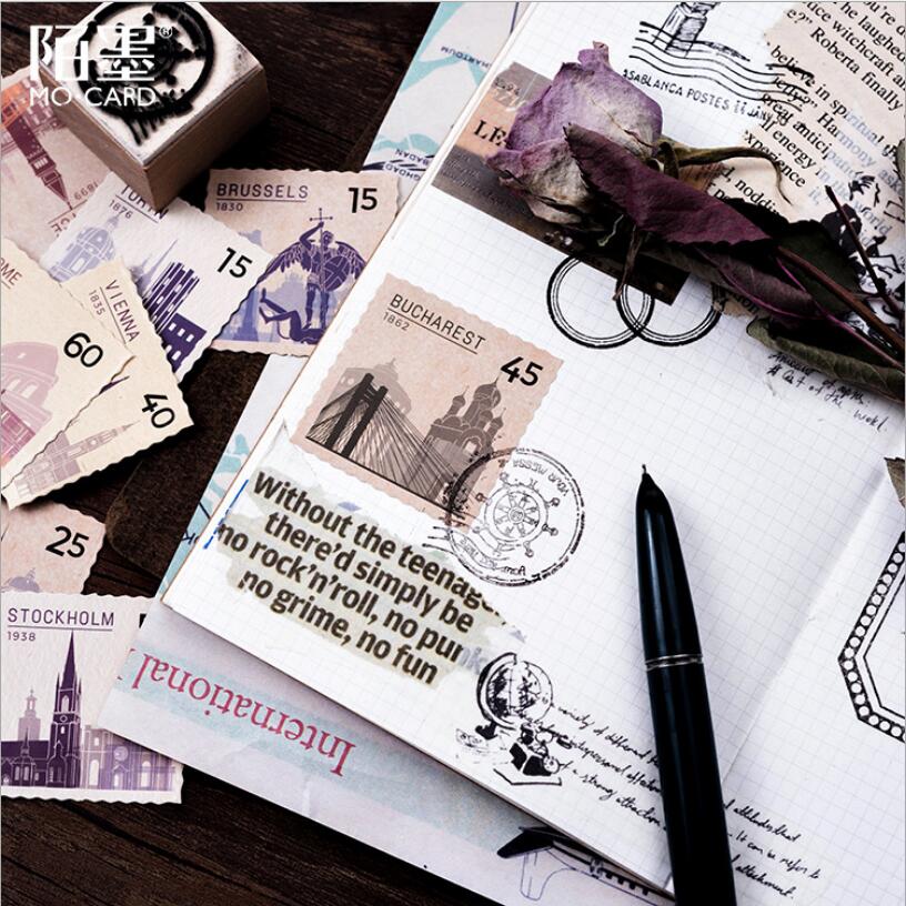 46 Pcs/box All countries Stamp set Adhesive Diy Stickers Decorative Album Diary Stick Label Decor Stationery Stickers