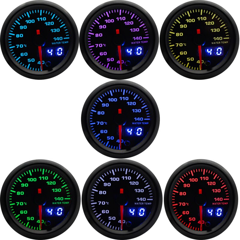 DepoTuning 2'' 52MM Car 7 Colors Led Analog & Digital Water Temperature Gauge 40-140℃ With Water Temp Joint Pipe Sensor Adapter