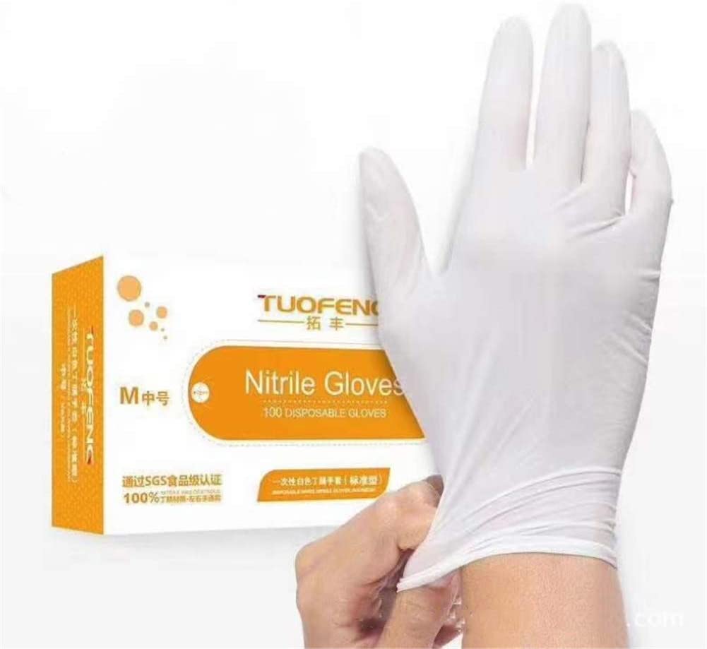 100Pcs Disposable Nitrile Gloves Powder Free Non Vinyl Latex Food Grade Household Acid and Alkali Resistant Gloves: White / S