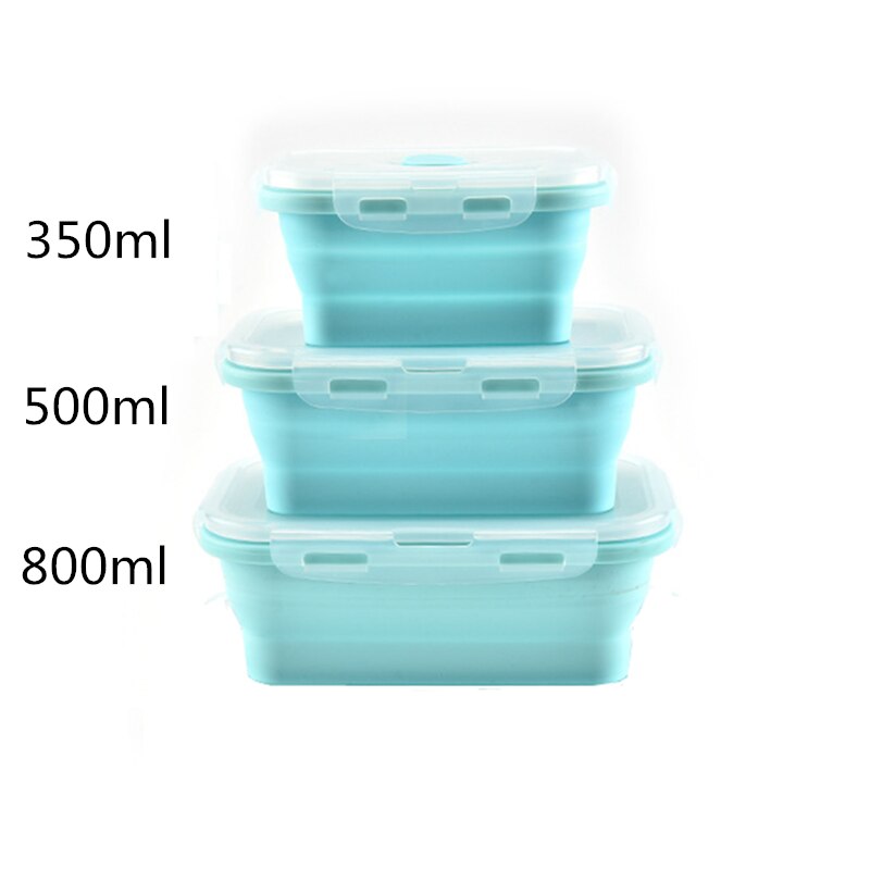 Fiambrera plegable de silicona, caja de Bento para frutas y verduras, utensilios de cocina, contenedor de alimentos, Bol, herramientas de cocina, accesorios de cocina: Blue 3Pcs