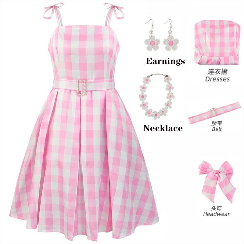 Pink Princess Cosplay Costume for Women Margot Bar Bii Dress Halloween Cute Outfits for Girls Women Role Play