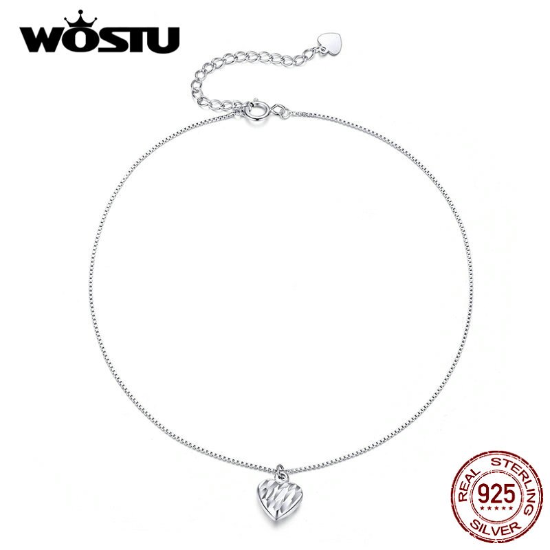 Wostu 100% 925 prata esterlina delicado coração tornozeleira corrente pulseira para mulher chian link moda tornozeleiras pé jóias bkt013