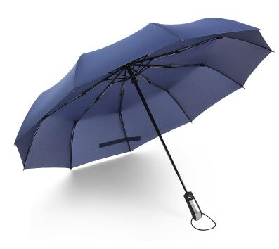 10 Botten volautomatische 3 Vouwen Zakelijke Paraplu Dual-purpose Winddicht Versterking Zwarte Coating Parasol: Blue