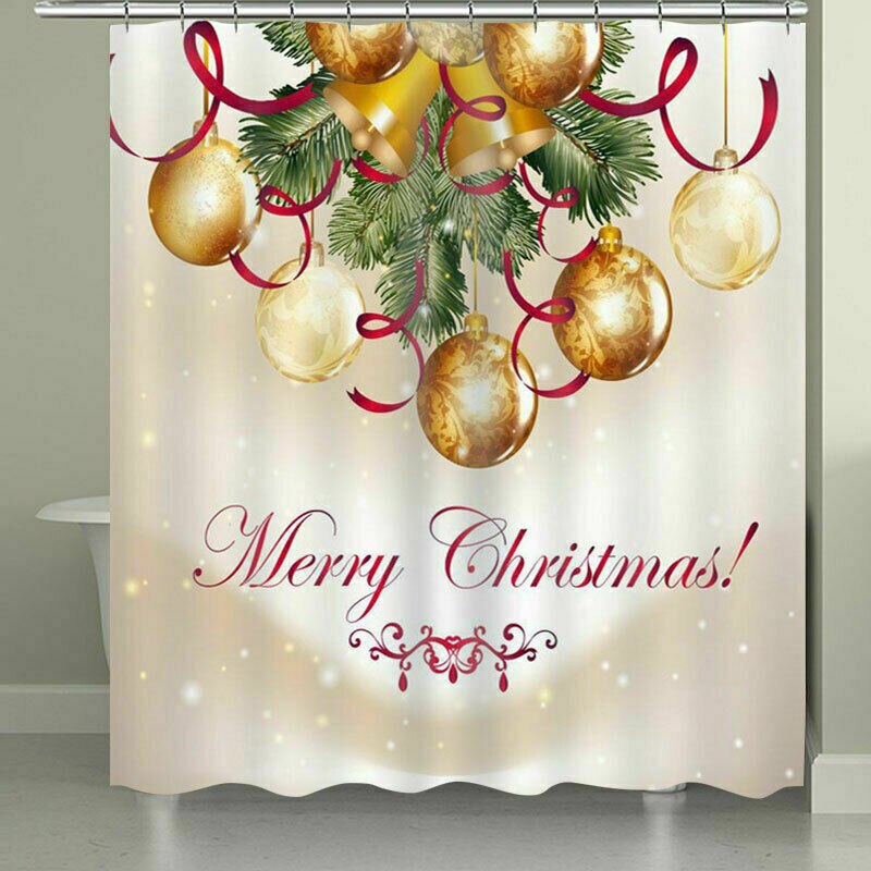 Christmas 4pcs Bathroom Shower Curtain Set Printed Santa Claus Bath Water Absorbing Toilet Polyester Cover Mat Home Decor: Yellow seat Cover