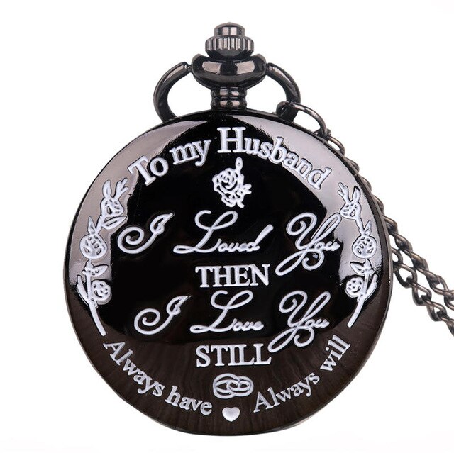 Steampunk till min man kvarts fickur vintage fob chain fickur bäst för älskare make fob klocka med kedja: Svart