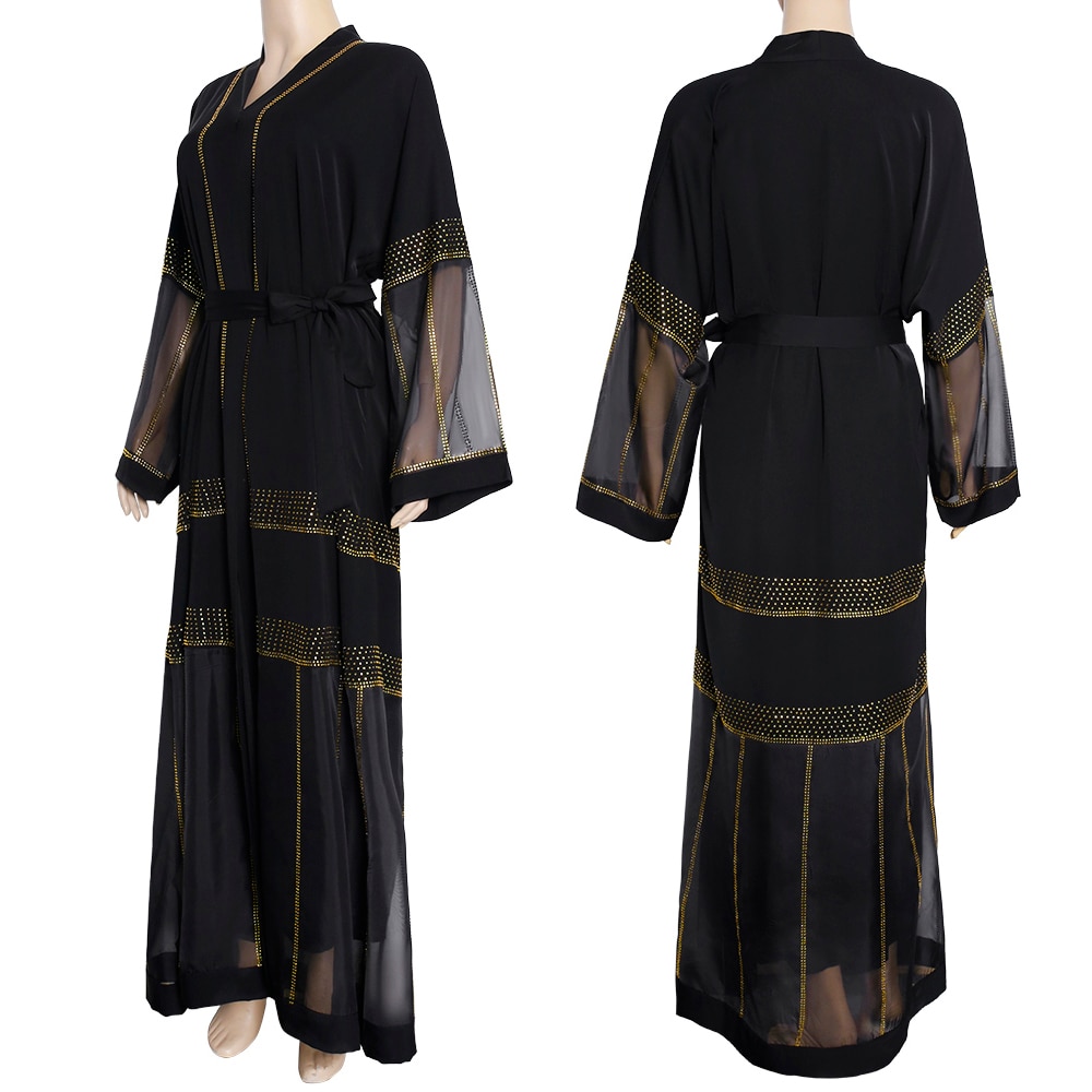 Md sort abaya dubai tyrkiet muslimsk hijab kjole caftan marocain arabe islamisk tøj kimono femme musulmane djellaba  s9017