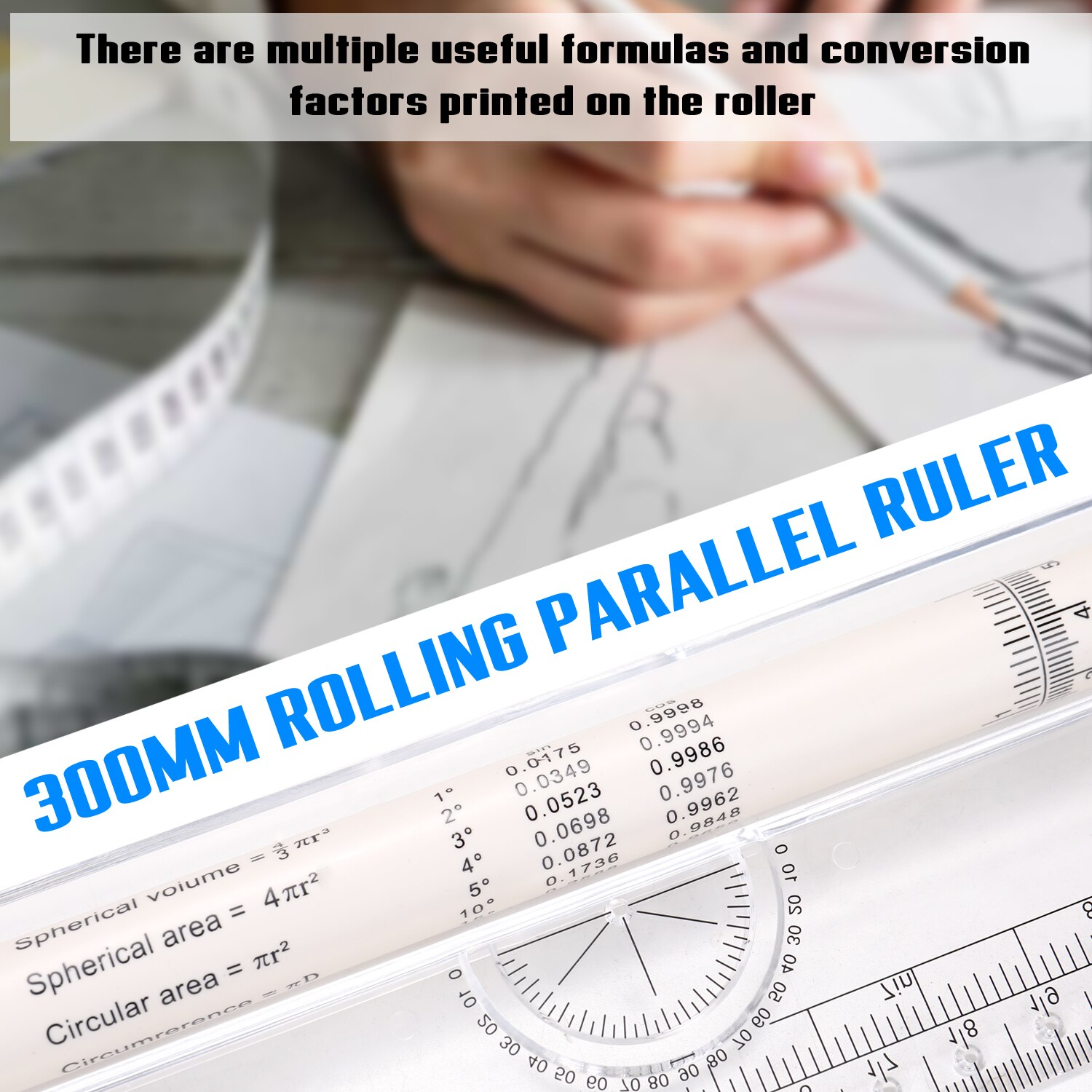 300mm Rolling Parallel Ruler Multipurpose Rulers Balancing Scale with Roller for Drawing Lines Circles Geometrical Shapes