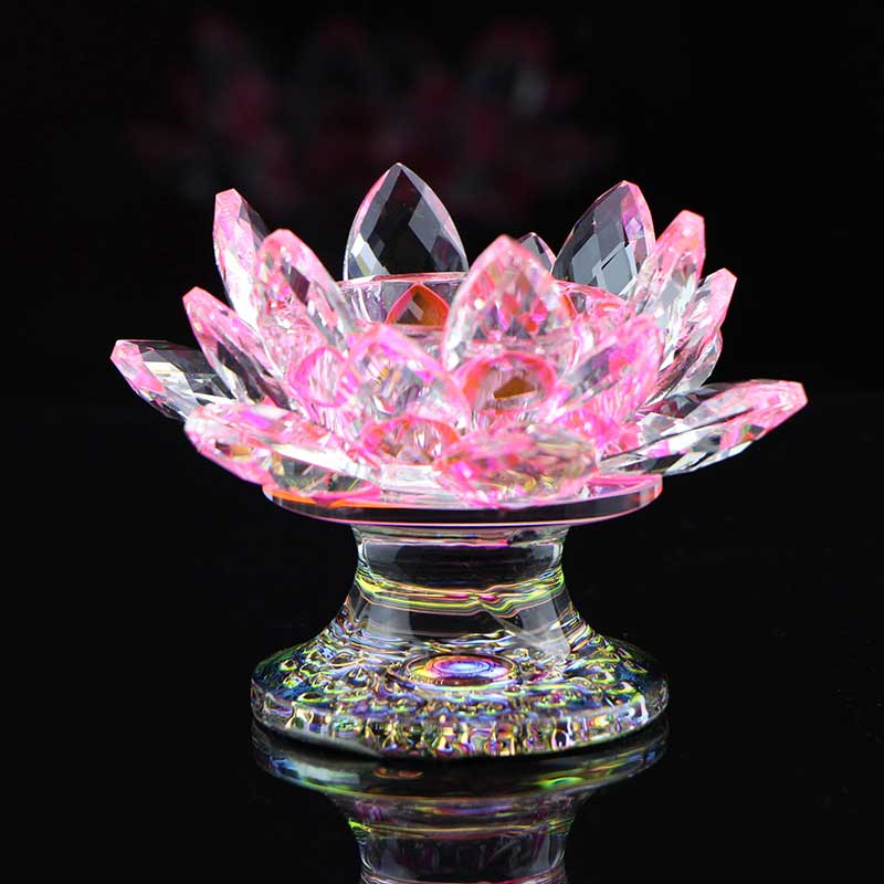 7 farger krystall lotus lysestake telysholdere lotusblomst figurer ornament fest middag dekor: Lilla