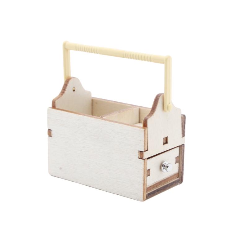 Handcraft Mini Wooden Toolbox with Drawer 112 Scale Dollhouse Tools Chest for DIY Room Scenes Decoration