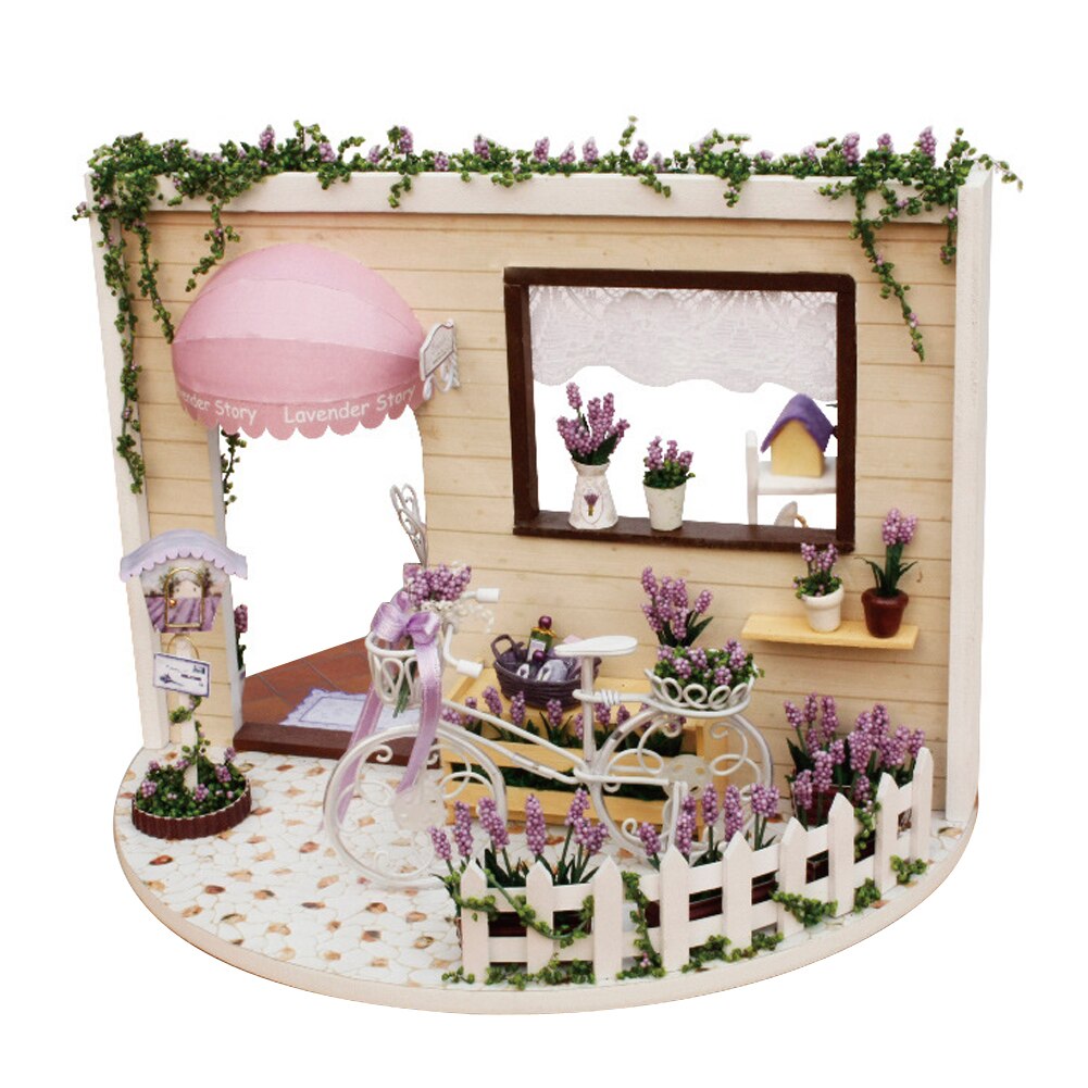 Bricolage lavande histoire maison de poupée en bois assemblé maison de poupée Miniature w/musique