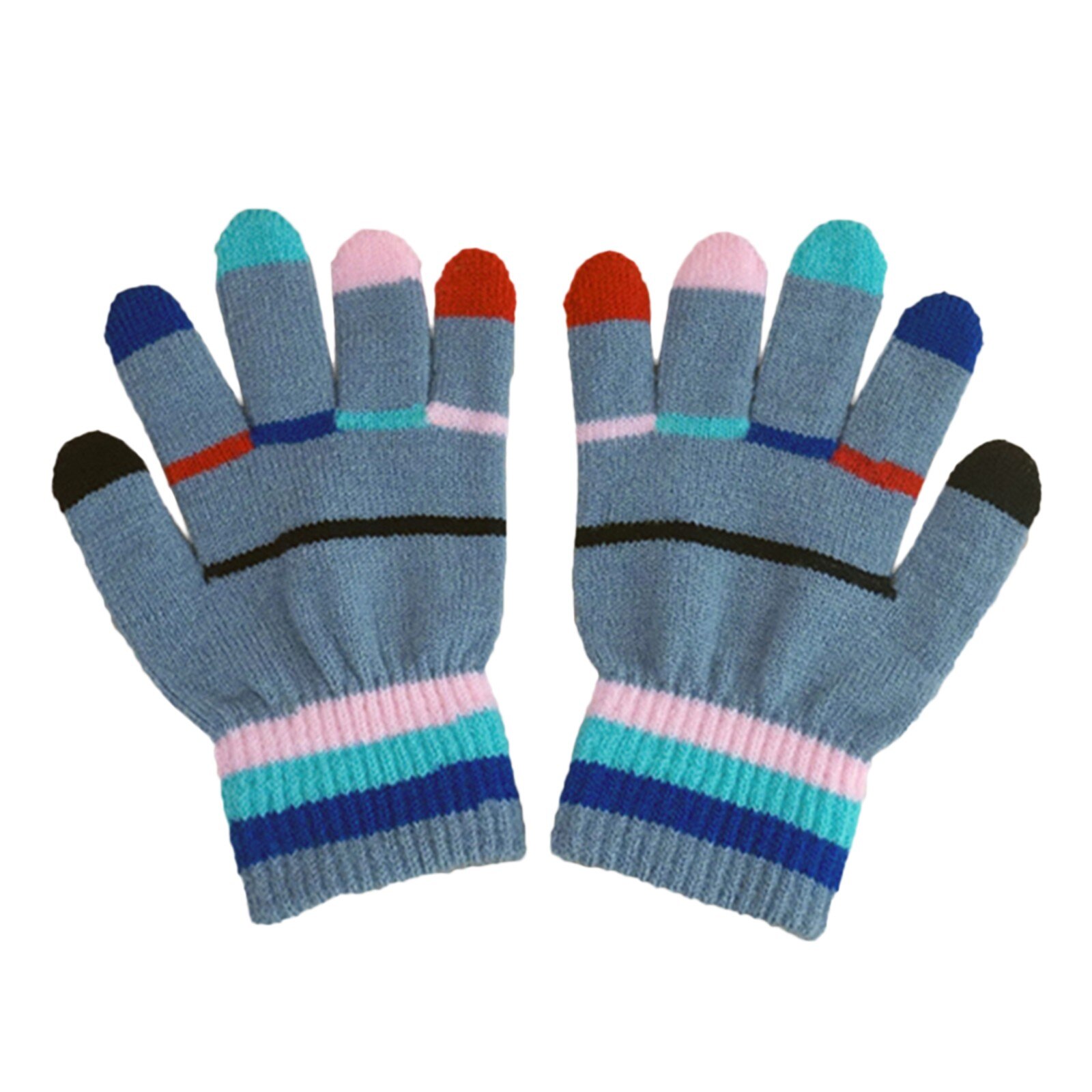 Plus enfants mignon hiver cachemire couleur unisexe garçon filles imprimé tricoté tricoté gants: Gray