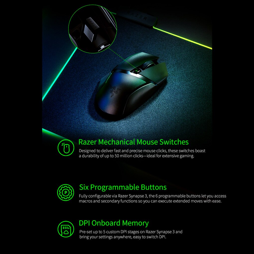 Razer Basilisk X Hyperspeed Wireless Gaming Mouse: Bluetooth &amp; Wireless Compatible 16000DPI DPI Optical Sensor
