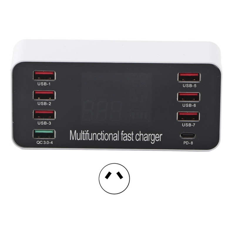 8-  qc3.0 port-usb-ladegerät mit led-digitalanzeige , 60w pd-schnellladefunktion 5v/3.4a 3.0- usb-ladestationen: Au