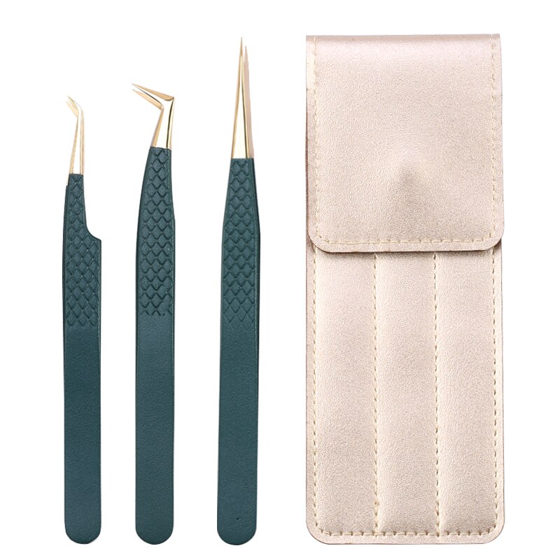 3Pc Eyelash extension Tweezers Set With Bag Stainless Steel Accurate 3D Volume Fan Lash Eyebrow Tweezer Makeup Tools Accessories