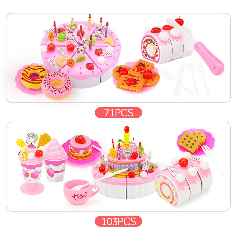 39-103Pcs Kids Cartoon Cake Pretend Play Kitchen Toys Fruit Cake Cutting Birthday Cake Sets Play House Toy for Children Girls