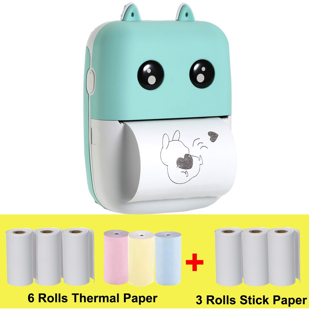 Aibecy-Mini imprimante thermique de poche, 58mm, imprimante BT sans fil, 200dpi, avec 1 rouleau de papier thermique, pour impression d'étiquettes photos et mémos: GR-9 Rolls