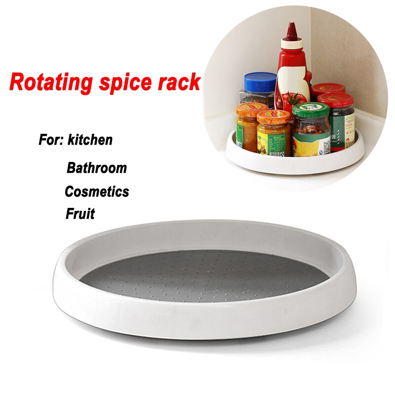 25cm Condiment 360° Rotating Storage Tray Spice Rack Non-Slip TPR Home Cosmetics Cabinet Organizer For Kitchen Accessories