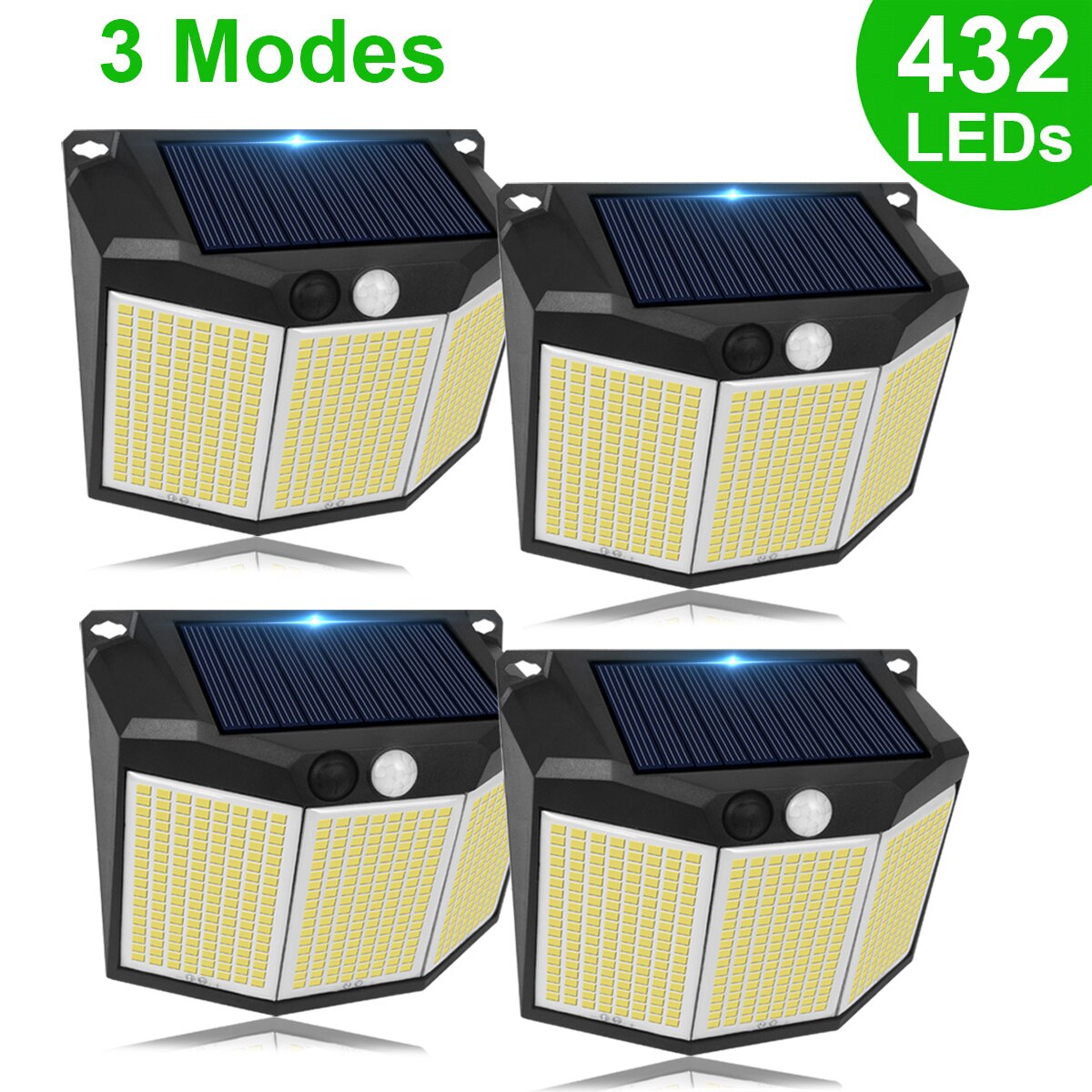 Leclstar Solar LED Light Outdoor Wall Lamps With Sensor Waterproof Sunlight Powered 3 Modes Spotlight Terrace Patio Garden Decor: 432 LED-4 PCS